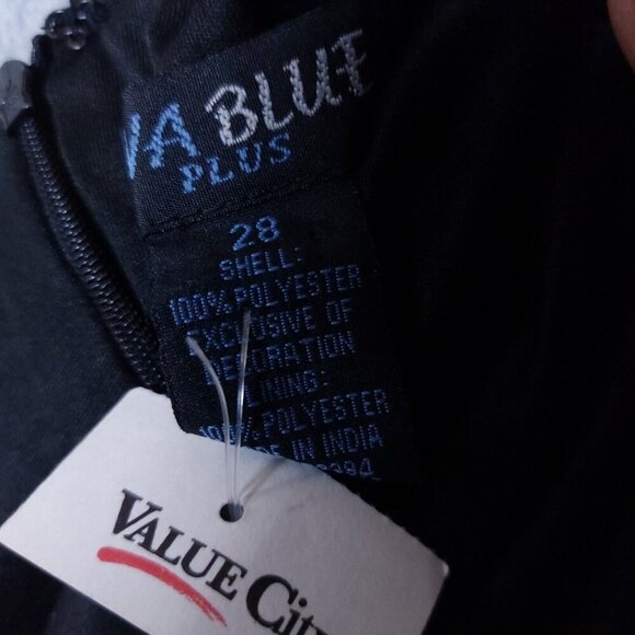 Eva Blue Dress Women 28 Black Floral Chiffon Beaded Asymmetrical Y2K Vintage NWT - Picture 13 of 14